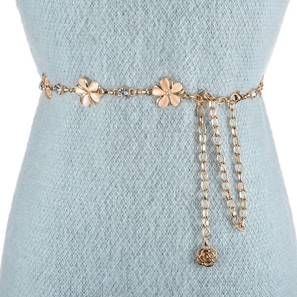 

belts 2021 women fashion belt hip high waist gold silver narrow metal chain chunky fringes flower for dress decor, Black;brown