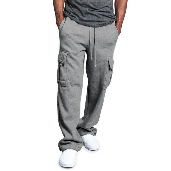

men's pants mens loose jogger heavy weight fleece cargo pocket drawstring elastic trousers waist color o7a9, Black