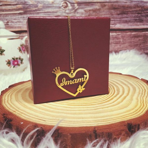 

chains customed heart shape name necklaces with crown butterfly personalized stainless steel letter for women party girl gift, Silver