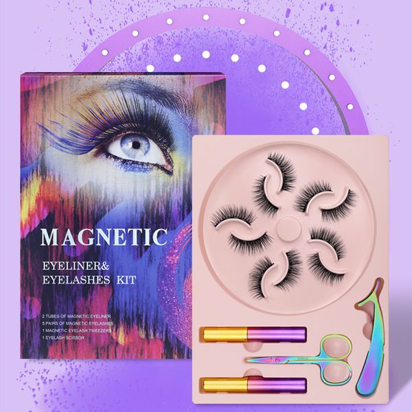 

natural long thick magnetic false eyelash 5 pairs set soft & vivid 3d glue-fake lashes extension makeup accessory for eyes with magnet liqui