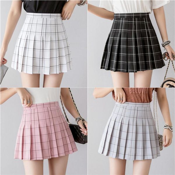 

skirts summer high-waist tennis skirt women 2021 fashion a-line plaid mini female pleated slim, Black