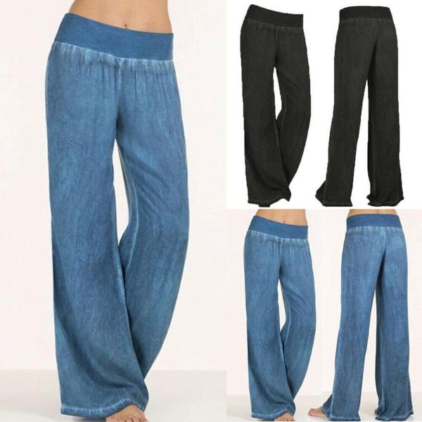 

women's pants & capris 2021 women loose harem wide leg long palazzo solid casual, Black;white