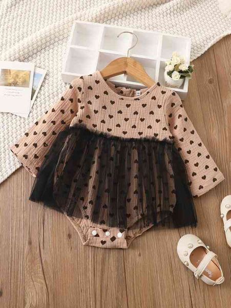 

baby heart print contrast mesh bodysuit she, Blue