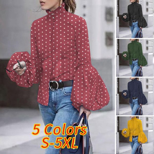 

fashion women blouses 2021 vonda female long lantern sleeve solid women and blouses casual blusas tunic plus size 5xl, White