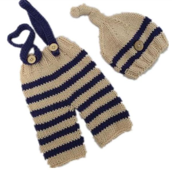 

clothing sets emmababy 0-3m born baby boy girl 2pcs set po costume knitted striped bib pants+hat pography prop crochet overall, White