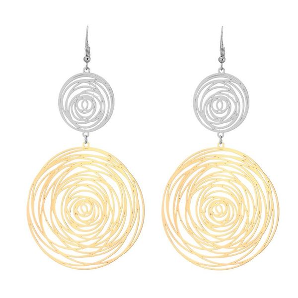 

dangle & chandelier women fashion earring silvery big smooth filigree circle round simple statement jewelry for party 2021, Silver