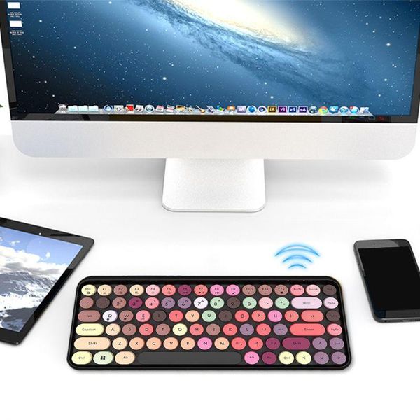 

bluetooth keyboard retro round keycap colorful plastic panel punk phone keyboard dropshipping