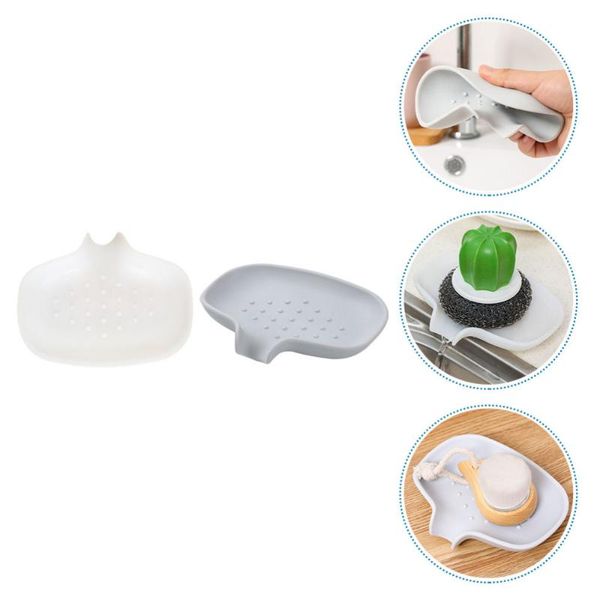 

soap dishes 2pcs home container drain holder bathroom (white, grey)