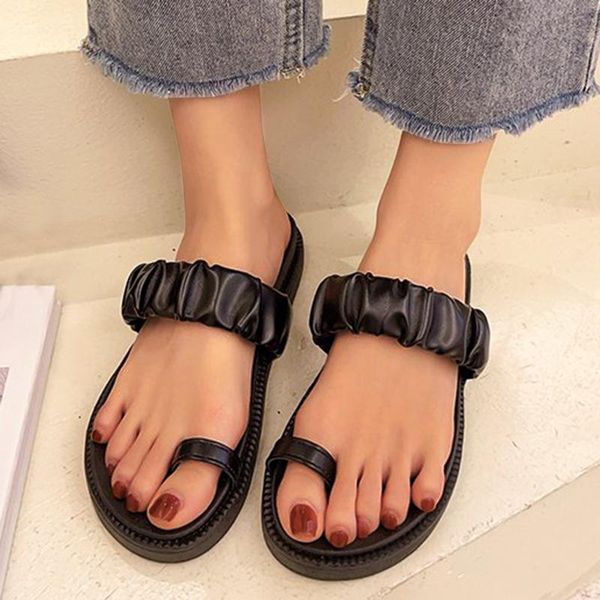 

slippers women's casual shoes breathable pure color leisure anti-slip leather female platform retro, Black
