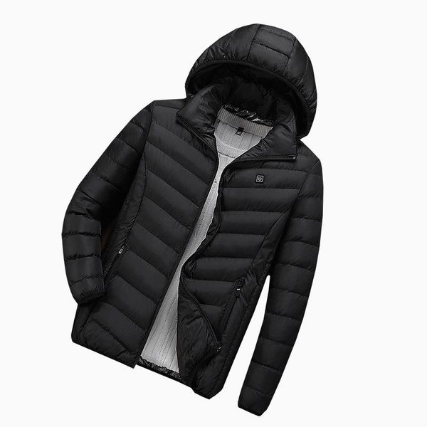 

men's down & parkas custom logo winter jacket smart heating charging jacket, warm and cold resistant, lightweight, hooded comfortable, Black
