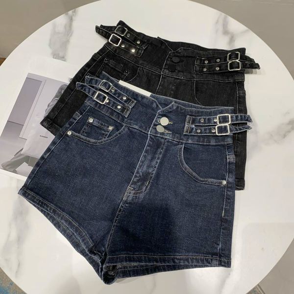 

2021 female winter new fashion style high waist double belt buckle decoration in straight line casual jeans 34yw, White;black