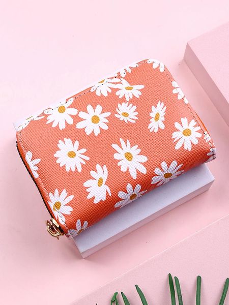 

card holders little daisy fashion pu leather women blocking zipper wallet travel journey bank holder organizer purse bag case, Brown;gray