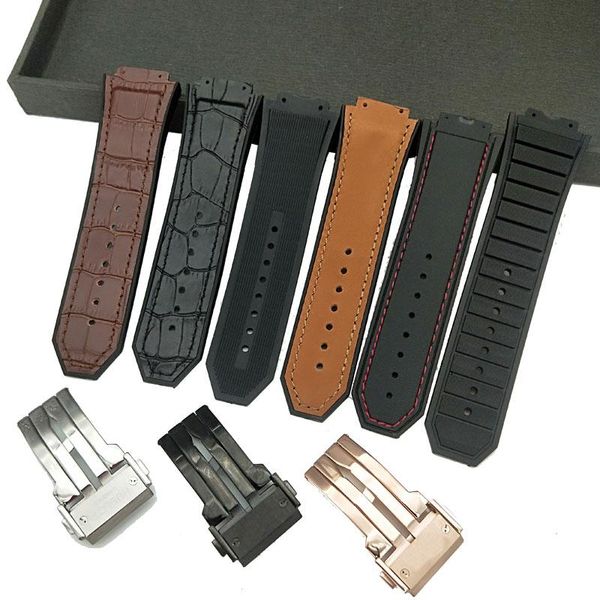 

watch bands 29*19mm black brown cow leather watchband for hub lot king power series silicone watchbands logo on buckle tool