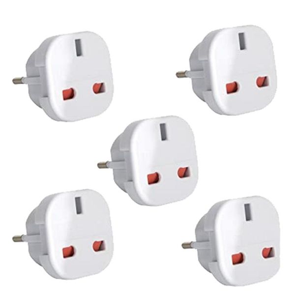

smart power plugs travel adapter uk to eu white plug 2 pin pack of 5 (eu plug)