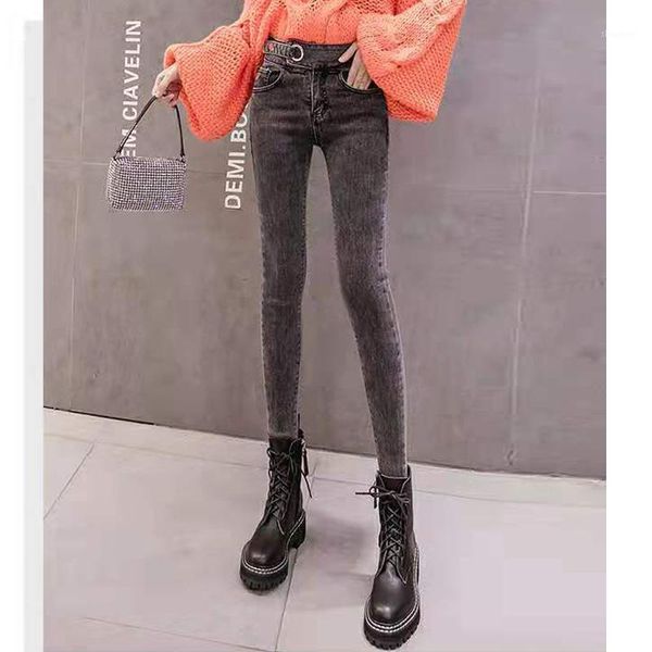 

zpqowv 2019 winter women's jeans high waist slim denim ankle trousers women light blue brown 2019 street clothing fashion new1