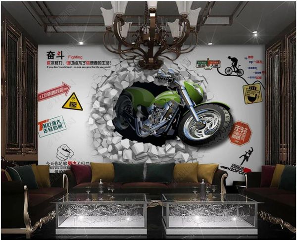 

wallpapers 3d po wallpaper green motorcycle breaks the wall custom mural home decoration for bedroom living room