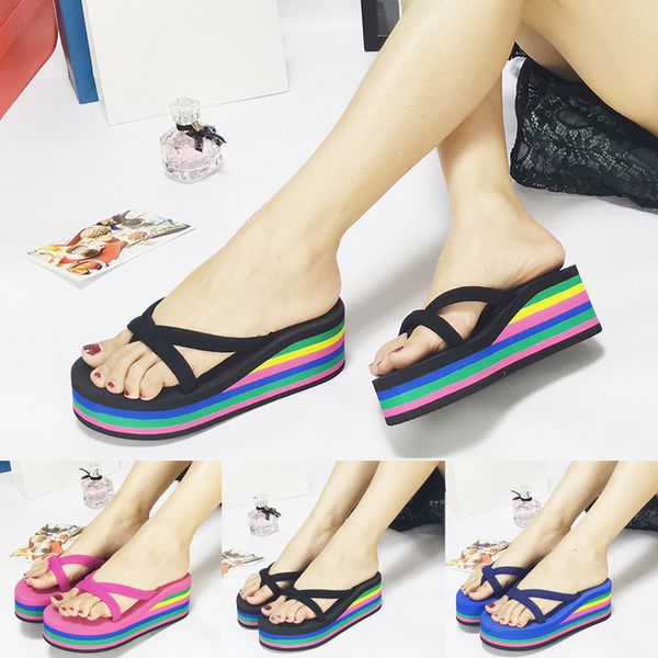 

slippers slide summer women effects beach flip-flops high hooks wig with thick legged sandals #40, Black
