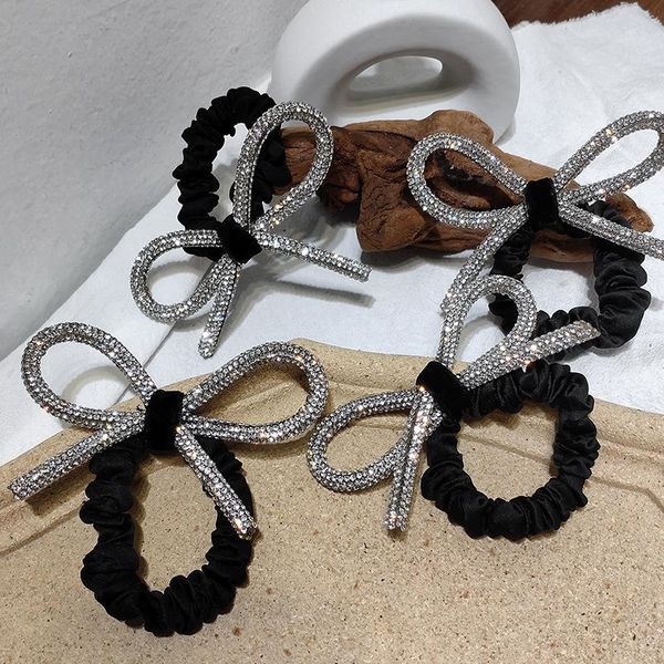 

doll exquisite butterfly luxury diamond little girl shiny diamond bow hair ring head rope ins fashionable sweet hair band, Slivery;white