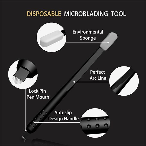 

10pcs microblading manual disposable pen with needles eyebrow tattoo permanent makeup 18 u shape needles blades