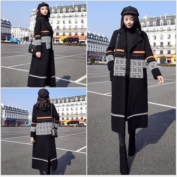 

women's wool & blends winter women coat fashion casual female jackets large size long woolen womens outerwear females overcoat korean s, Black
