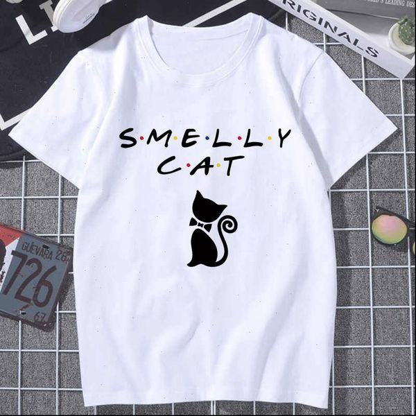 

smelly cat printed womens t shirts fashion short sleeve t shirt pattern harajuku 90s tee streetwear tshirt female clothing, White