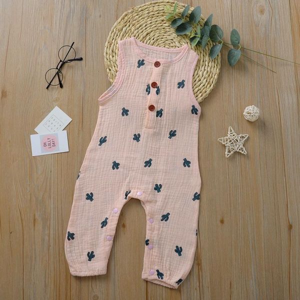 

summer sleeveless newborn baby girl boys clothes cotton&linen cactus print romper jumpsuit soft baby outfit, Blue