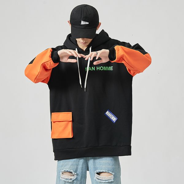 

2021 new oversized hoodies retalhos casual japons streetwear azul hoodie masculino moletom u7pm, Black