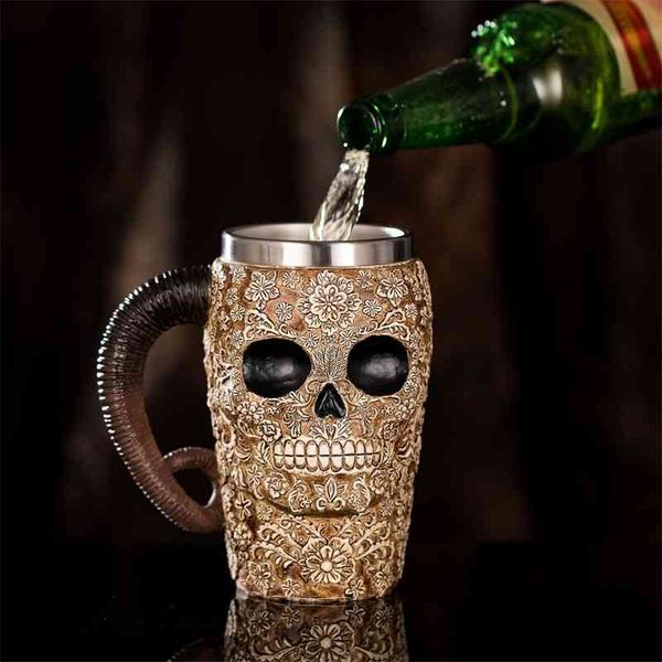 

new pattern skull sheep horn creative home beer 3d ghost water cup gift
