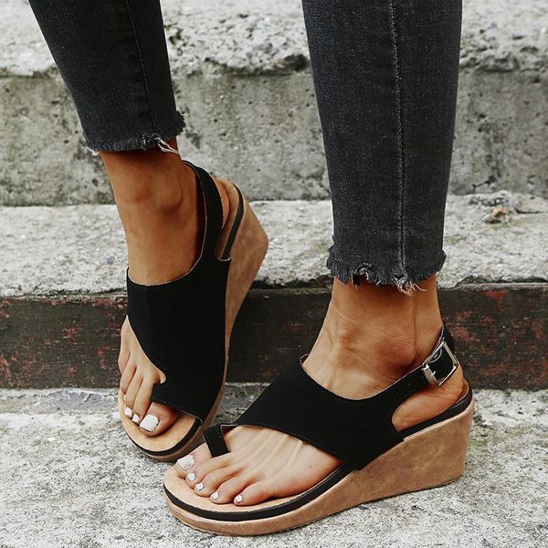 

ywygmz 2021 women's sandals buckle sandals female shoes platform open toe summer shoes wedges plus size 35-43 casual, Black