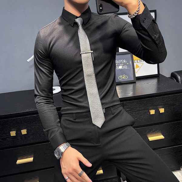 

more 2021 new size 7xl 6xl 5xl male white fashion long sleeve shirts for thin korean men's clothing fit formal shirt e2zr, Black;brown