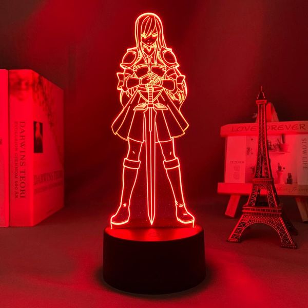 

night lights anime 3d light fairy tail erza scarlet for kids bedroom decoration manga gift her him room table lamp
