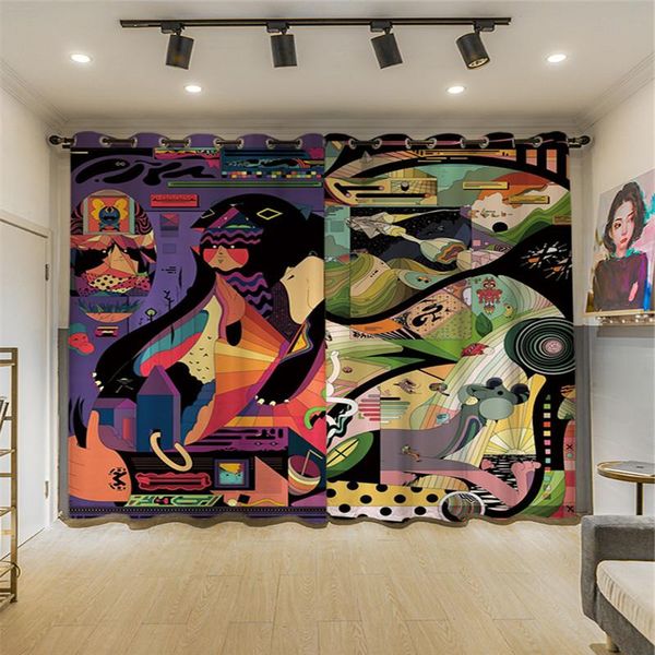 

curtain & drapes original abstract painting modern art for cars french window cortinas black out europe bedroom decoration