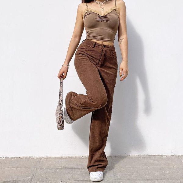 

women's pants & capris vintage corduroy womens solid brown high waist wide leg female harajuku loose straight baggy casual trouser, Black;white