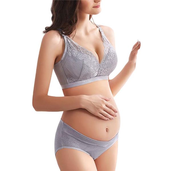 

maternity intimates fashion womenÂ´s lace breathable seamless wirenursing bra front buckle cross gather cotton underwear, White
