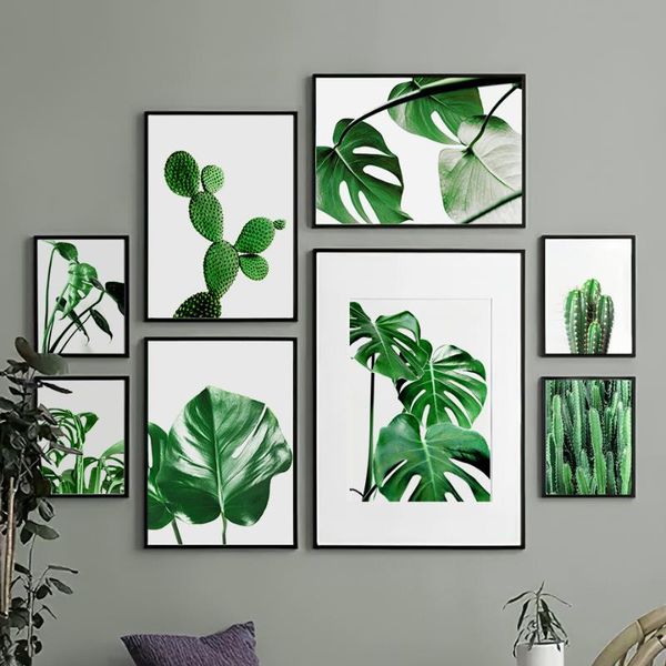 

paintings green cactus large monstera leaves plants wall art canvas painting nordic posters and prints for living room decorwall pictures