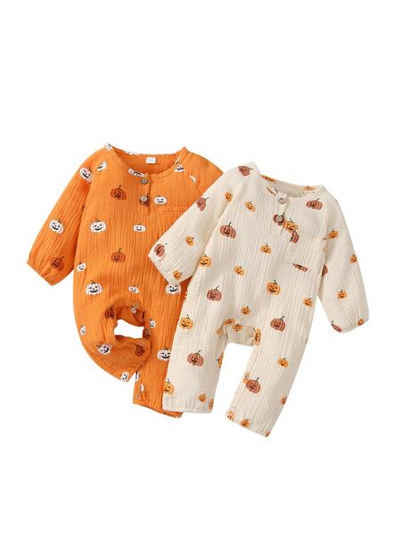 

jumpsuits baby halloween monkeys long sleeved pumpkin paintings and round collar buttons are suitable for boys girls 0 to 18 months, Blue