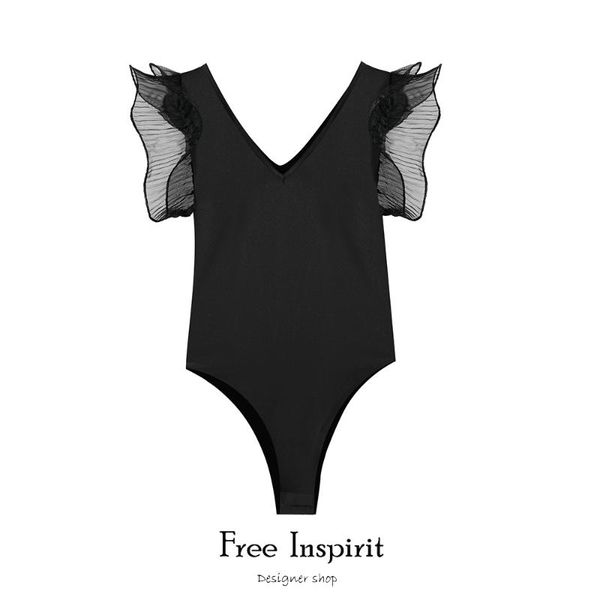 

women's jumpsuits & rompers 2021 inspirit arrival summer female bodysuits skinny patchwork lace beach style sexy, Black;white