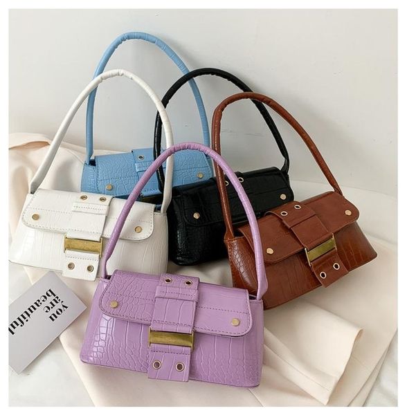 

evening bags design flap women armpit solid color buckle underarm shoulder crocodile pattern pu leather female baguette