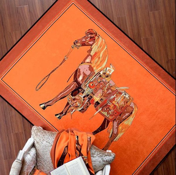 

carpets luxury american style carpet chic horse rug modern living room orange color embossing floor mats non-slip geometric
