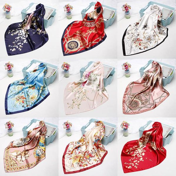 

2021fashion hair scarf for women kerchief silk satin hijab scarfs 90cm x90cm square shawls neckerchief scarves for ladies, Blue;gray