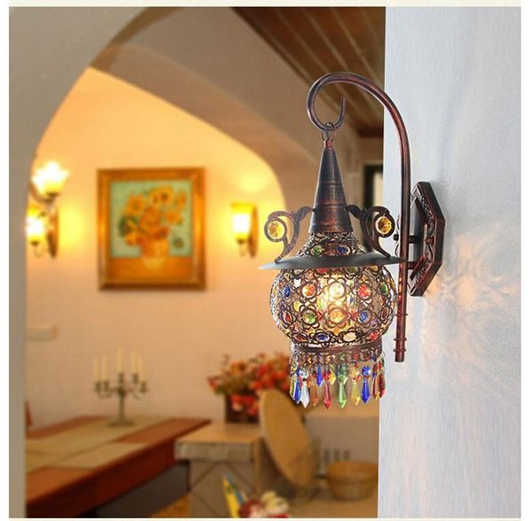 

tiffany colorful nordic vintage iron crystal led wall lamp bohemian bedroom wall lamp tiffany d220mm h470mm ac 90~260v