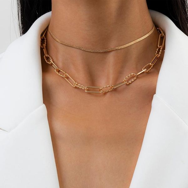 

lacteo hip hop thread snake chain choker necklace jewelry for women punk double layer clavicle chain unusual necklace gifts, Silver