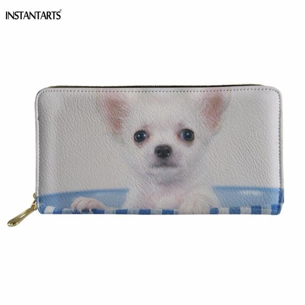 

wallets instantarts funny dog/puppy chihuahua pattern woman long pu leather brand design large card holder fashion zipper purse, Red;black