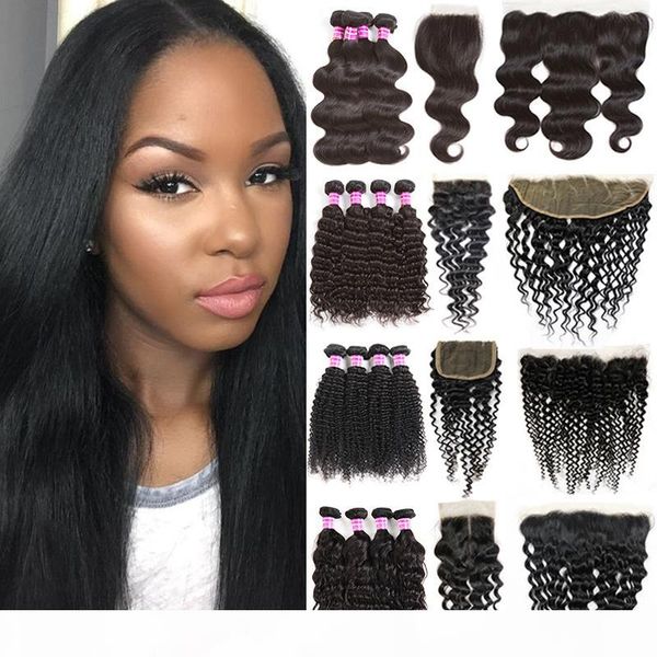 

brazilian virgin hair body wave human hair weave bundles with lace closure accessories straight bundles with frontal remy hair extensions, Black;brown