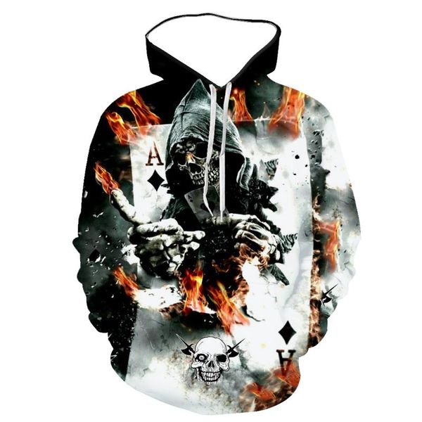 

men's hoodies & sweatshirts 2021 and women's hoodie 3d color printing death skull series round tie cap long sleeve autumn winter s, Black