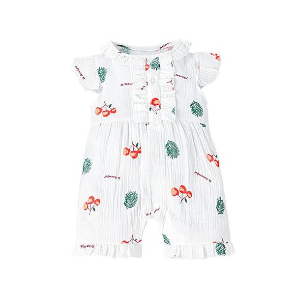 

jumpsuits breathable baby girls casual jumpsuit infant creative cherry leaves printing lace decoration sleeve round collar romper, Blue