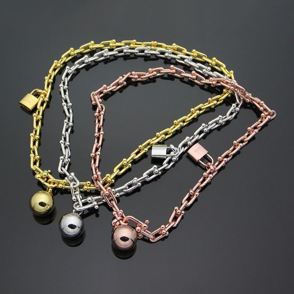 

couple gold steel ball lock u double bangle t bracelet with letter bracelet stainless shaped chain jewelry men bracelets gauor, Silver