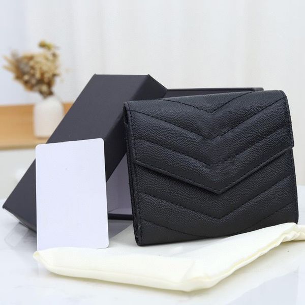 Designer di cerniera di alta qualità portafogli corti da uomo da donna FOLD IN GRAIN DE POUDRE GOFFRATA PELLE Porta carte di credito da lavoro portafoglio borsa da donna con scatola 0655