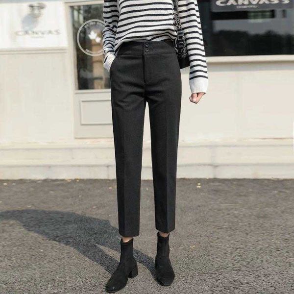 

women's jeans woolen pants autumn high waist harem women loose cropped straight suit trousers office lady ankle-length pant 72ug, Blue