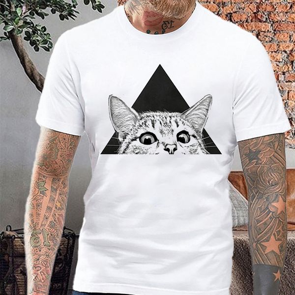 

men's t-shirt summer personalized triangle print large loose casual style, White;black
